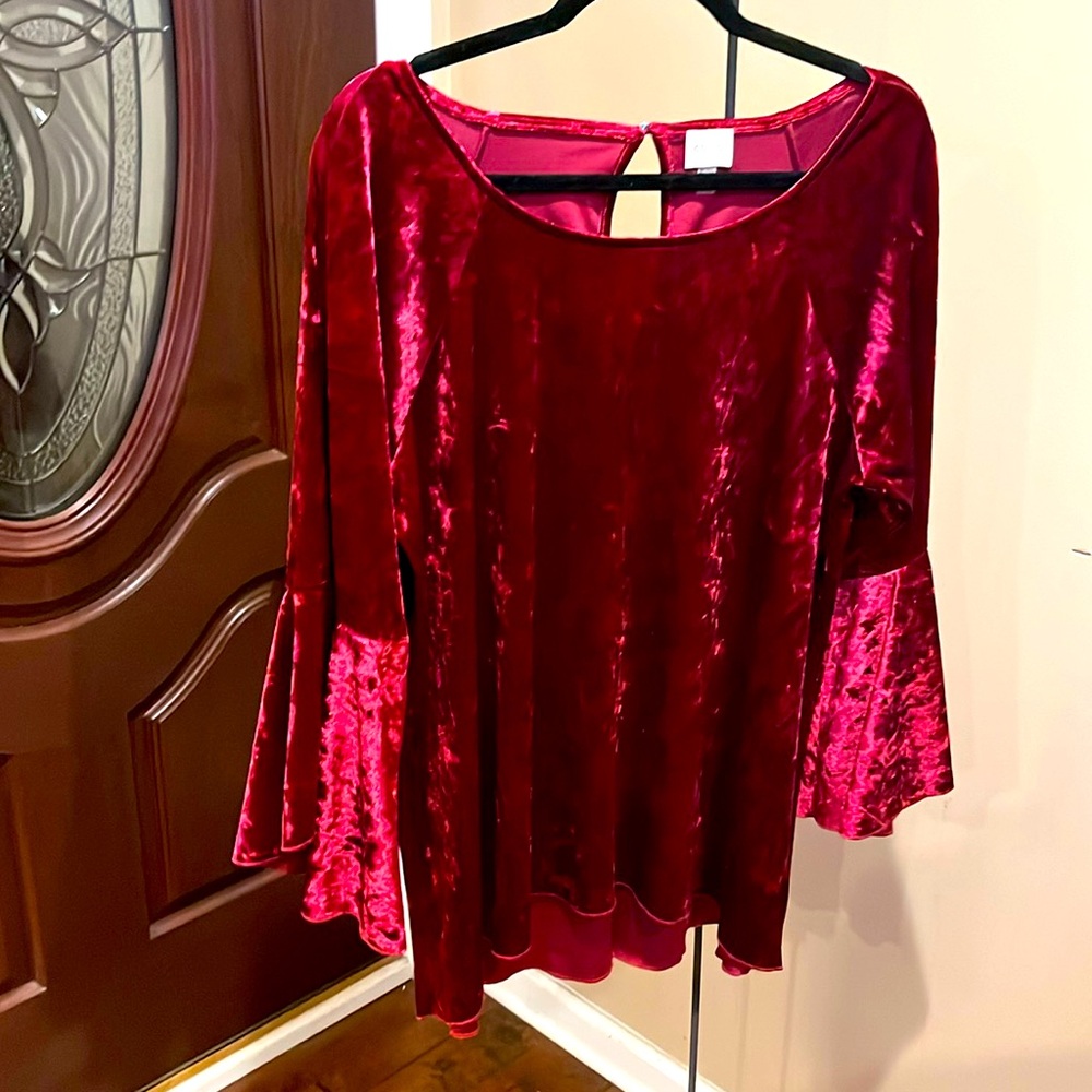 Cupid dress blouse.  Wine color.  Velvety material. Never worn.